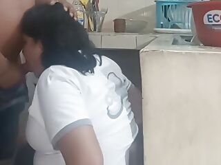 Maid fucking and sucking when she washes dirty dishes