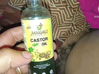 Penis and vagina massaged with castor oil and fucked