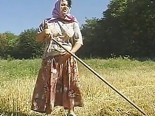 Two Farmers and One Horny Babe Bang Their Fuck Holes on the Field