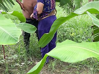 I see my aunty going towards the banana plantation, I followed her and hugged her and started fucking her in the plantation.