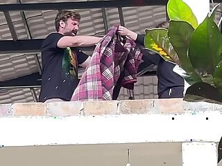 Real Exhibitionist Couple Fucking on a Balcony and Flashing