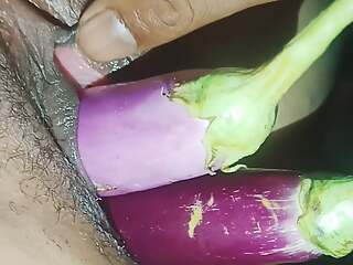 Sister-in-law put two brinjals and cock in her pussy simultaneously