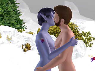 3D Animated Sex Videos: Elf Girl Foreplay with Man - Kissing, Breasts, Pussy Rubbing