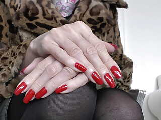 Red Claw Fingernails and Fur Jacket