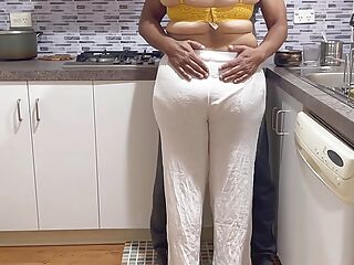 Big Booty Desi Woman Pleasured by Friend's Husband in Kitchen - Loud Kissing and Moaning