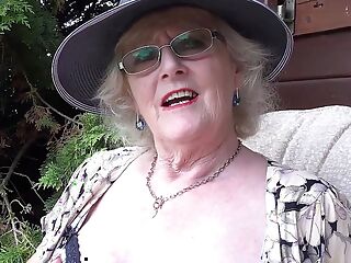 AuntJudys - 66yo Hairy Mature GILF Mrs. Claire Sucks Your Cock in the Garden (POV)