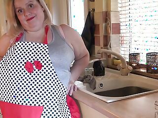 AuntJudysXXX - Your Busty BBW Wife Megan Sucks Your Cock in the Kitchen (POV)