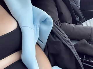 Big tits in the car