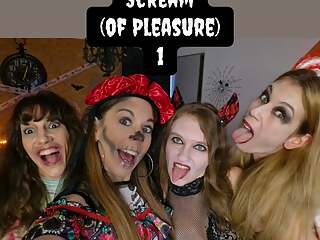 5 Lesbians have an orgy for Halloween in a bar and play with sex toys in cosplay