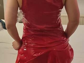 UDA red latex dress and larzen, MILF really cums