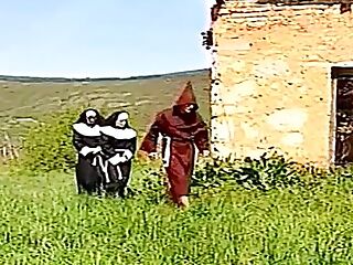 Two nuns love to fuck in threesome outdoor