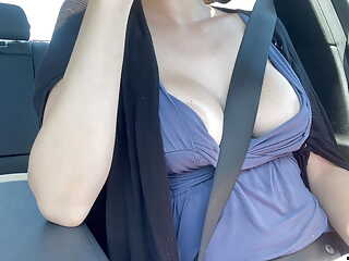 Italian Milf Artemisua Love Hit Solo Car ride Driving and flashing her big boobs