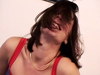 Beautiful French MILF tries her new nylons in solo action
