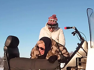 We Rode a Snowmobile with My Stepmom and Decided to Have Sex, Cum Inside