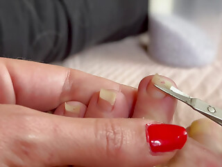 Long Toenails clipping closeup foot fetish