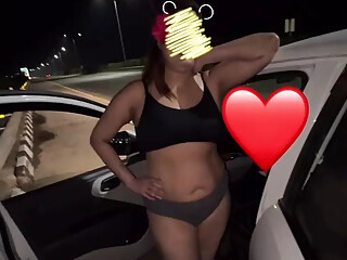 Desi wife flashing to truckers and sucking on highway