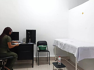 Nurse treats a special client while masturbating in the doctor's office
