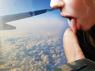 Real Public Airplane! Jerk off , Suck my cock ! Shows boobs