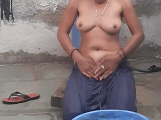 Married stepsister was opening blouse at brother's house Brother pressed big breasts to take bath Sister went to open bathroom