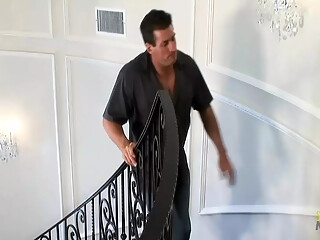 A knock on the door arouses intense and sensual sexual activity with large artificial breasts.