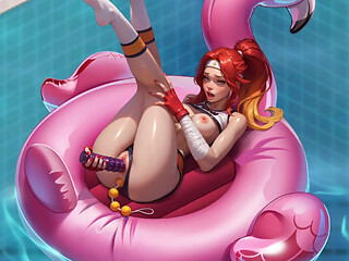 Wet pussy dildo fuck with Use Beads in ass 3d Horny Villa