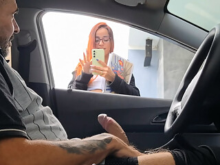 Jerking off risky to the students at the college door!