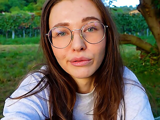 ALONE? Outside on the fields i presnet my huge labia teen pussy and clit