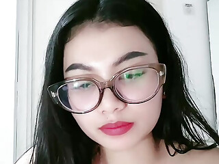 Woman wearing cleavage glasses