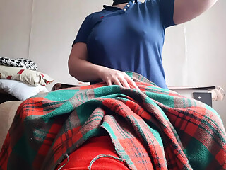 My shy stepsister licks my pussy under the blanket