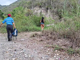 Perverted old man fucks his busty stepdaughter in the jungle outdoors