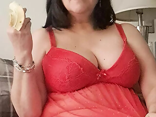 Part 1 Stepson found me in red and his cock got hard