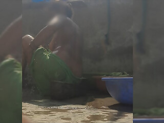 Elder step-sister&#039;s daughter bathes naked in bathtub in open bathroom of maternal uncle&#039;s house
