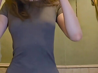 A beautiful girl showed her in a public toilet