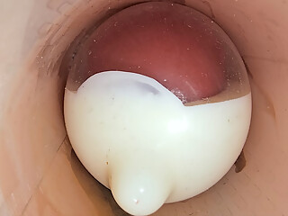 The Camera in the Deep Pussy Records a Huge Ejaculation of Sperm Into the Condom