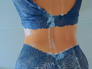 Gorgeous Tanned Latina Girl's take a shower after pool day