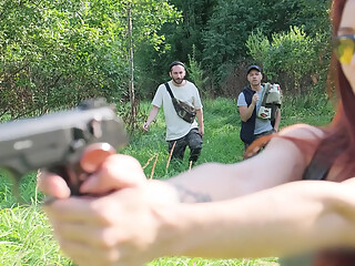Hot MILF Shooter Fucked by Two Foresters
