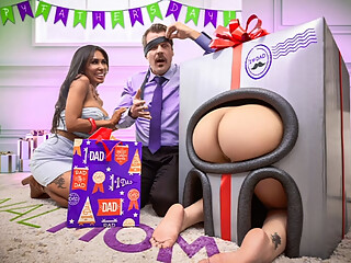 Happy StepFather's Day: Wife and Stepdaughter's Ass Gift and Buttplugs Lead to All-Day Fucking