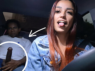 Naughty app driver catches gifted passenger masturbating from behind!