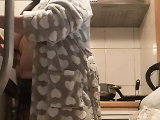 wife in panties cooking