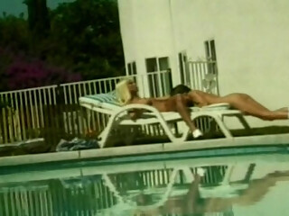 The hottest lesbian action by the pool with stunning classic sluts