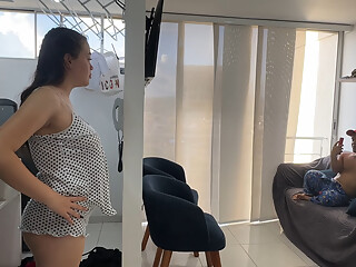 In order not to accuse my naughty stepbrother for not cleaning up, I ask him to put his huge cock in my tight vagina.
