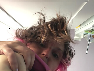 Weird n wonderful Rachel Wriggler plays with her hair and tits whilst having a funny five minutes