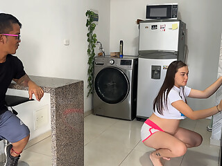 I get home from work and I see my rich pregnant stepdaughter doing cleaning, I get horny while I see her ass and I end up putting my penis in her.