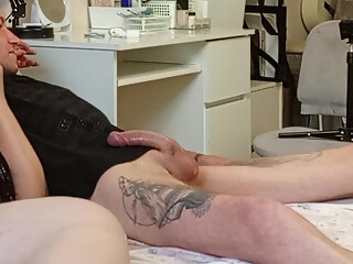 Stepmom hands off my hard cock before cumshot