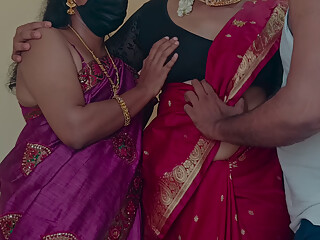 Sisters enjoying threesome romance in bed with neighbour batchelor men