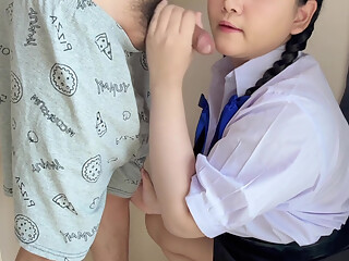 Beautiful student girl super gives a to a classmate