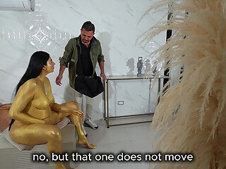 Museum He1st Ends In Hot Fuck With Golden Statues
