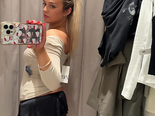 Petite Sexy British Teen See Through Clothes Try on Haul in Public Dressing Room