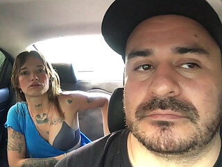 Hot girl masturbates in Uber driver's car