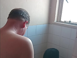 Grandpa daddy get best blowjob & fuck by skinny petite hot black slut in bathtub doggystyle ( bathroom sex )